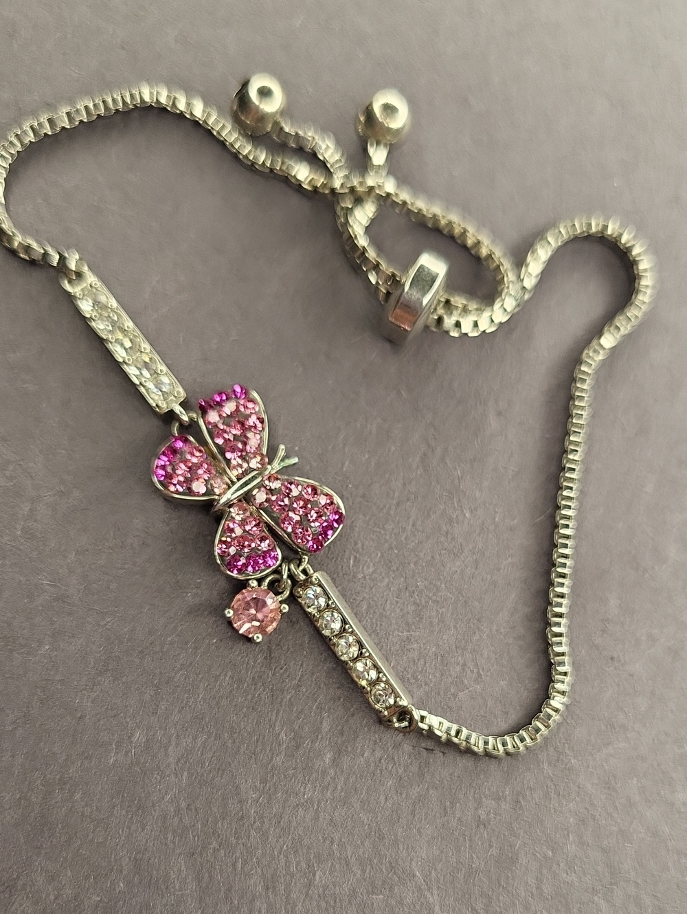 Pink Butterfly Crystal Adjustable Bracelet